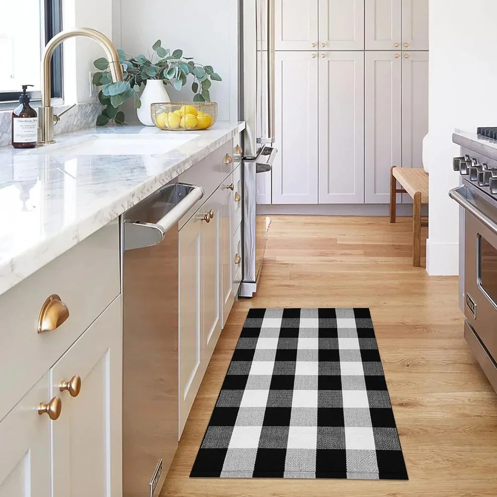 Buffalo Plaid Area Rugs‎ 27.5x4.3 Inches Black and White Checkered Rug Washable